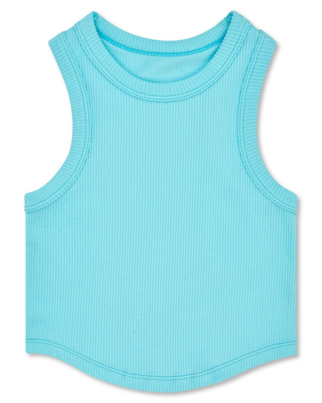 Ice Blue Cropped Racer Back Tank