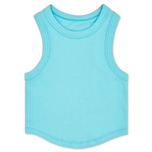 Ice Blue Cropped Racer Back Tank