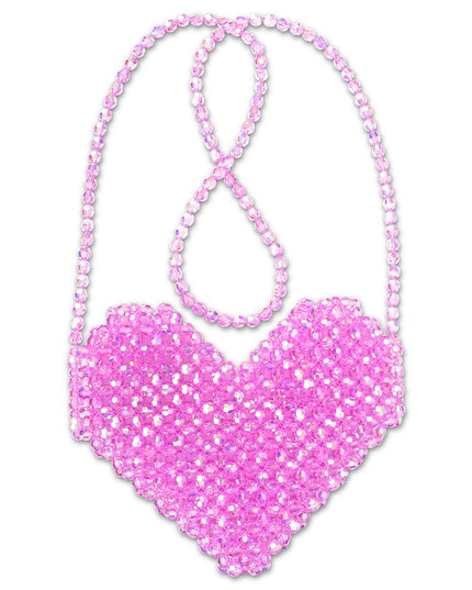 Shimmering Beaded Heart Crossbody Bag