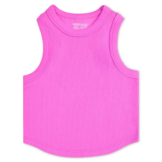Pretty Pink Cropped Ribbed Racerback Tank