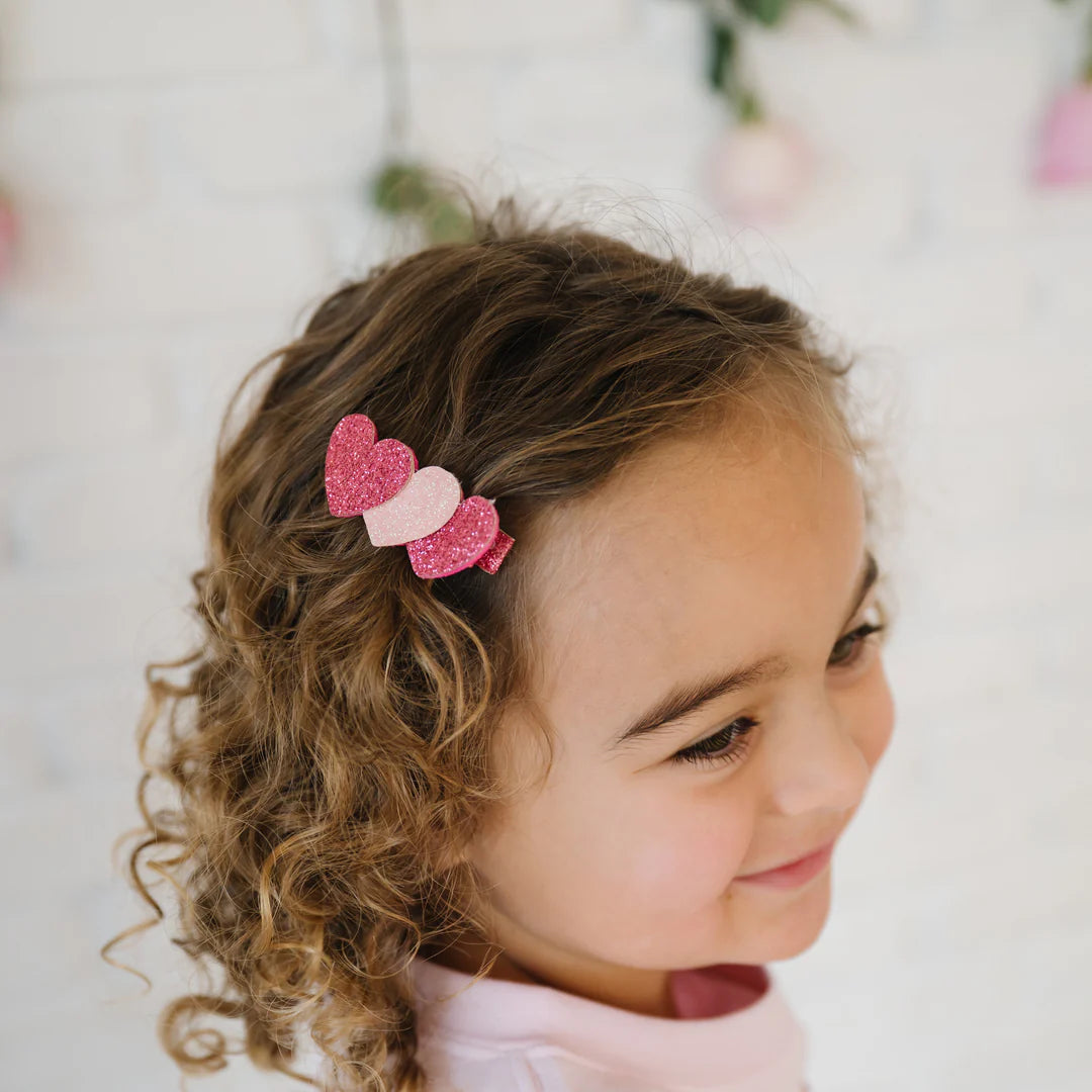 Pink Sparkle Hearts Valentine’s Clip