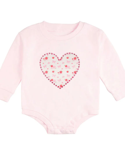 Dainty Rose Pearl Heart Patch Romper