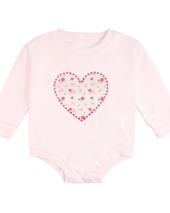 Dainty Rose Pearl Heart Patch Romper