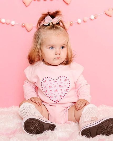 Dainty Rose Pearl Heart Patch Romper