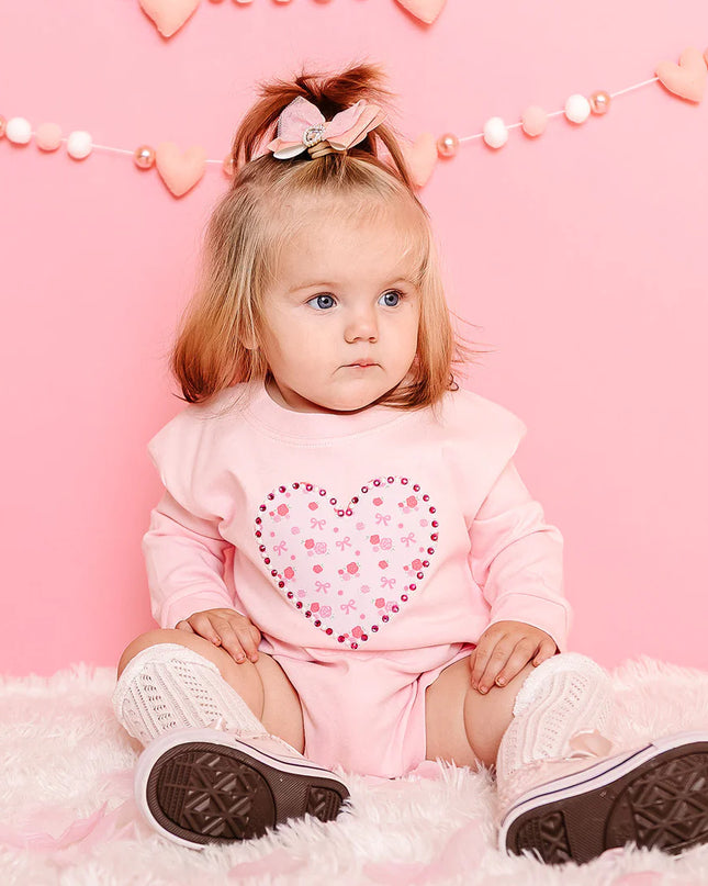 Dainty Rose Pearl Heart Patch Romper