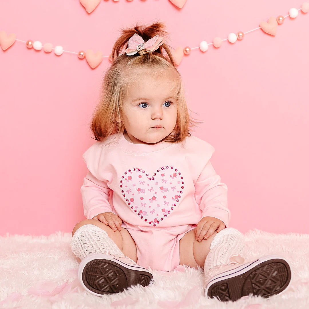 Dainty Rose Pearl Heart Patch Romper