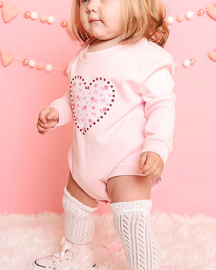 Dainty Rose Pearl Heart Patch Romper