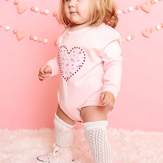 Dainty Rose Pearl Heart Patch Romper