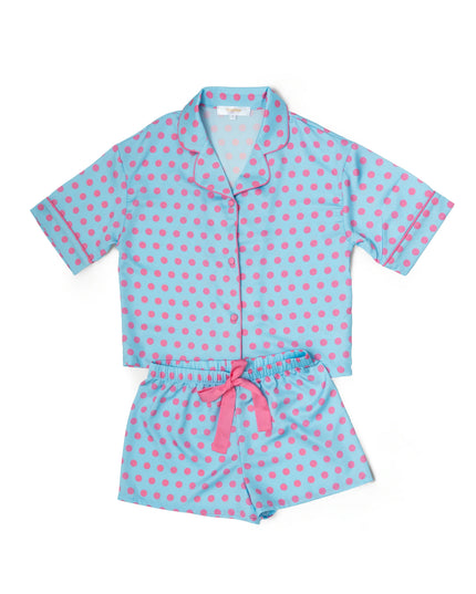 Silky Polka Dot Pop Short Sleeve Shorts Set