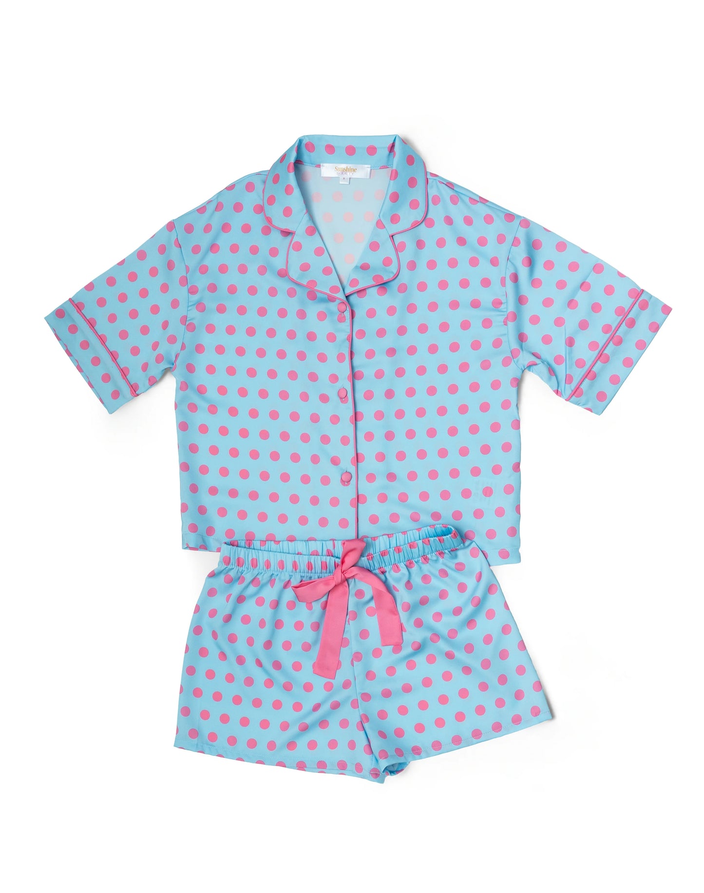Silky Polka Dot Pop Short Sleeve Shorts Set