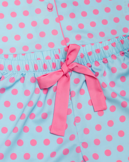 Silky Polka Dot Pop Short Sleeve Shorts Set