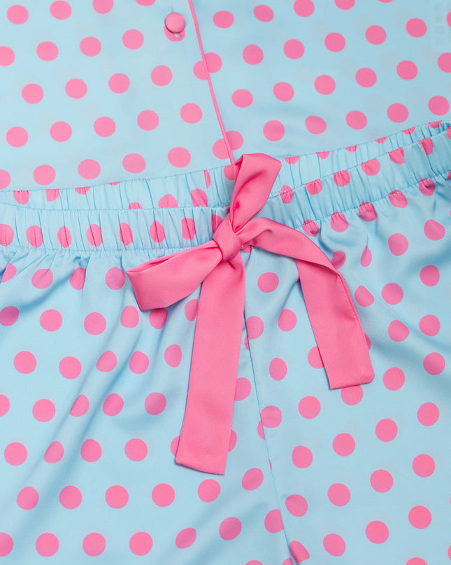 Silky Polka Dot Pop Short Sleeve Shorts Set