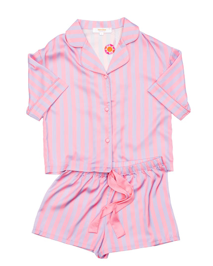 Silky Cotton Candy Stripe Short Sleeve Shorts Set