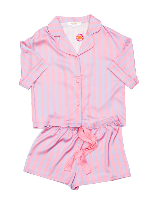Silky Cotton Candy Stripe Short Sleeve Shorts Set