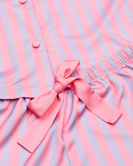 Silky Cotton Candy Stripe Short Sleeve Shorts Set