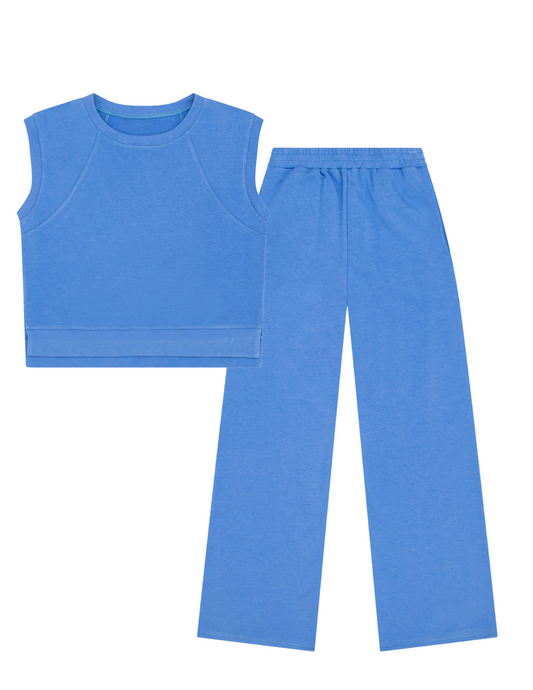 French Terry Raglan Tank + Wide Leg Pants Set | Cobalt Blue