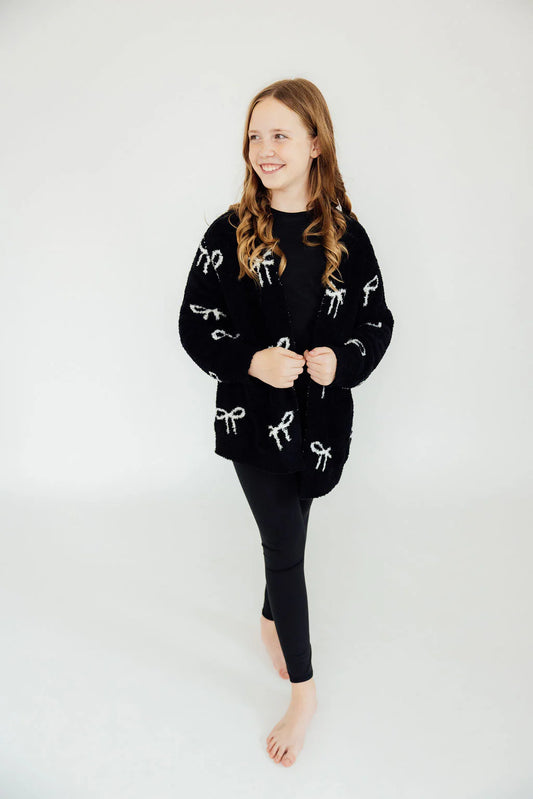 Fuzzy All Over Bows Cardigan
