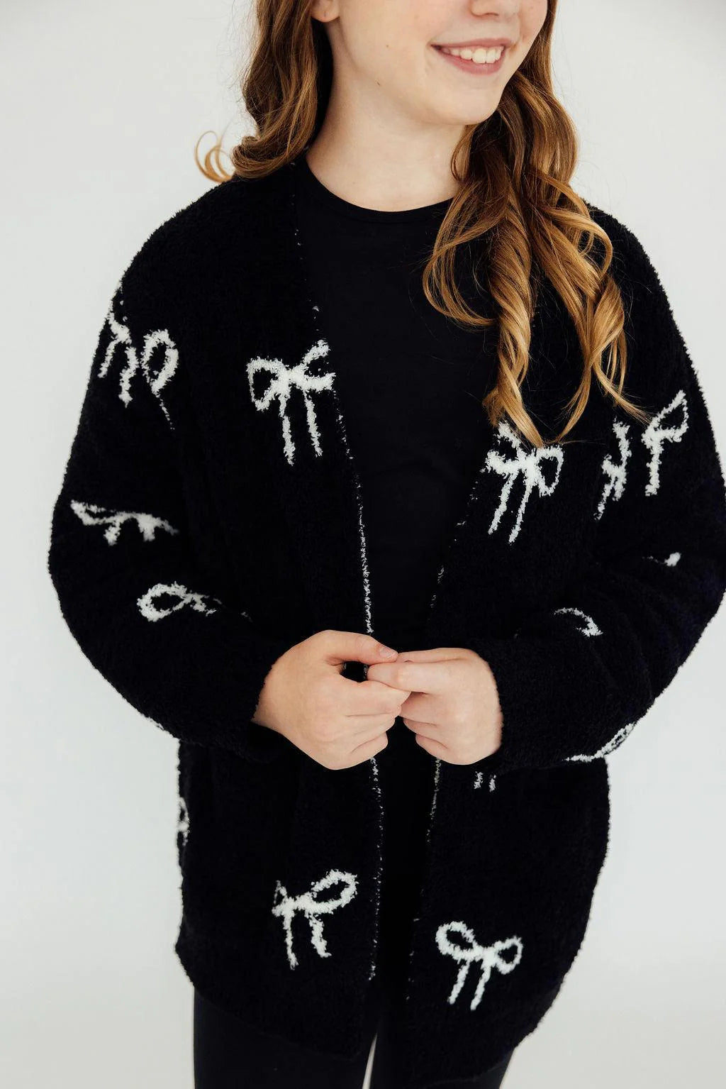Fuzzy All Over Bows Cardigan