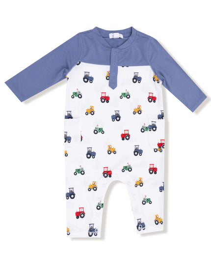 Mini Tractors Romper W/ Contrast Sleeves