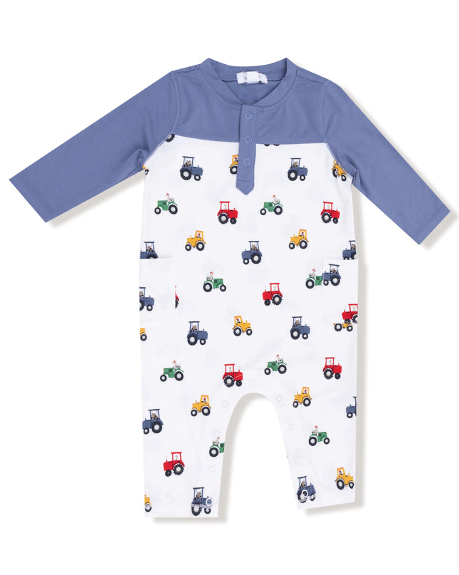 Mini Tractors Romper W/ Contrast Sleeves