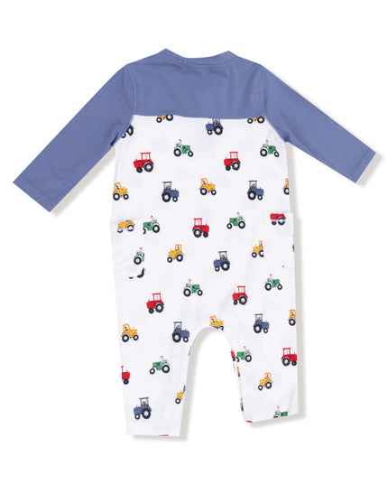 Mini Tractors Romper W/ Contrast Sleeves