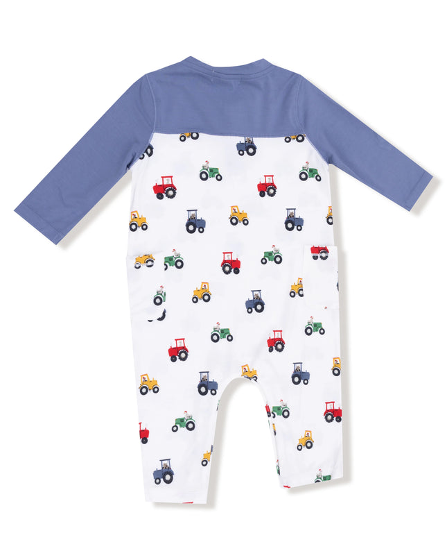 Mini Tractors Romper W/ Contrast Sleeves