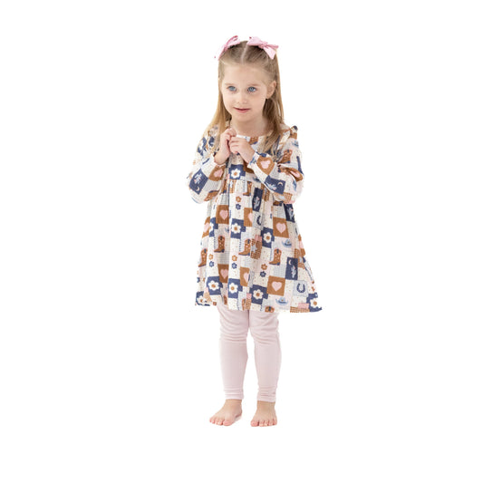 Patchwork Cowgirl Ruffle Dress W/ Leggings