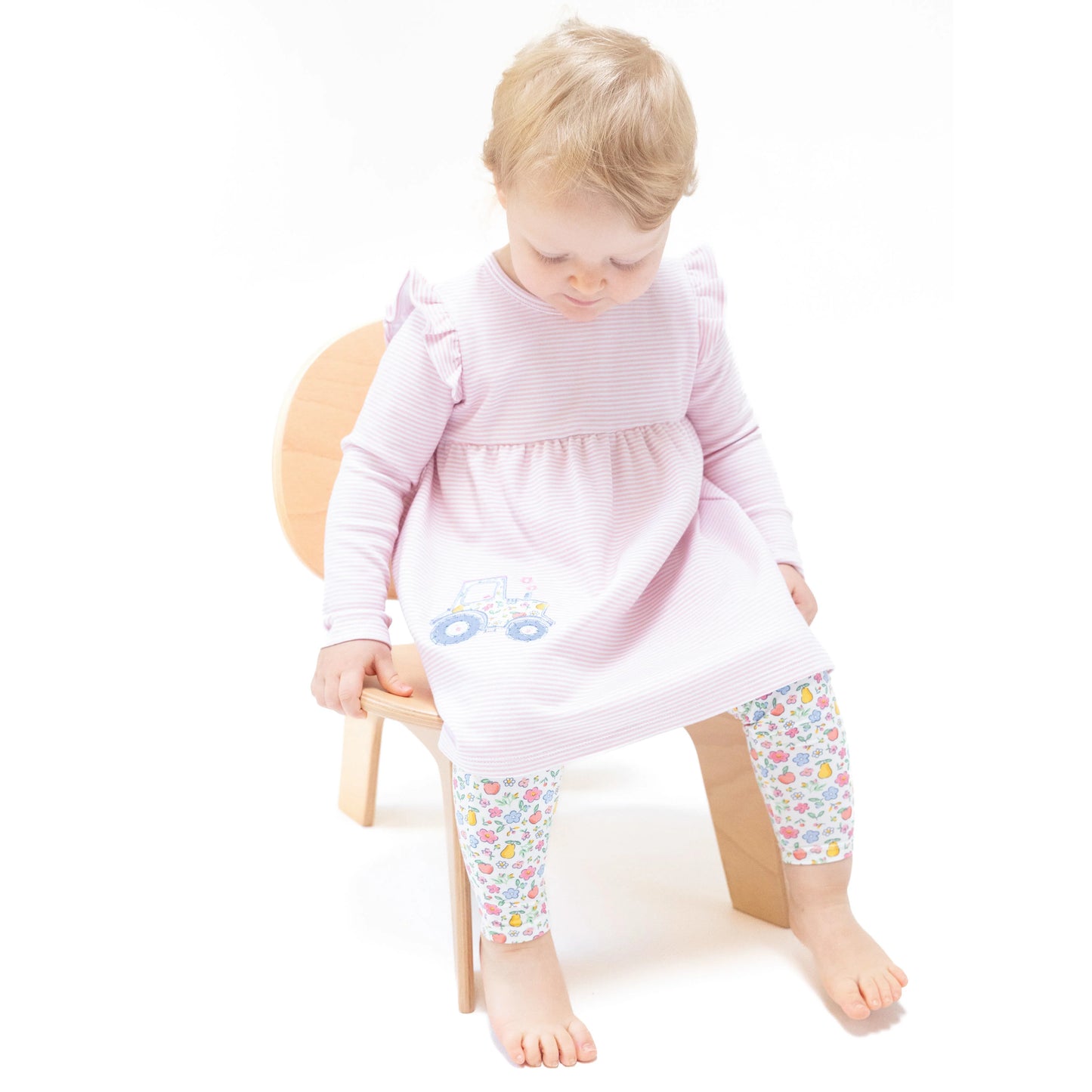 Fall Fruit Floral Dress with Leggings | Tractor Appliqué