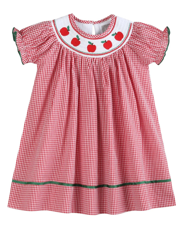Red Gingham Apple Smocked Dress