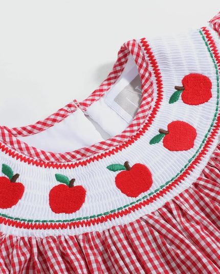 Red Gingham Apple Smocked Dress