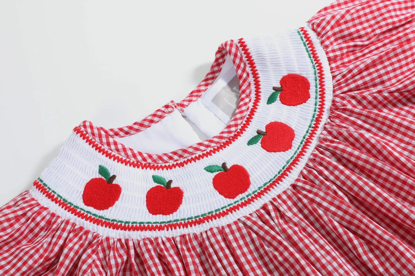 Red Gingham Apple Smocked Dress