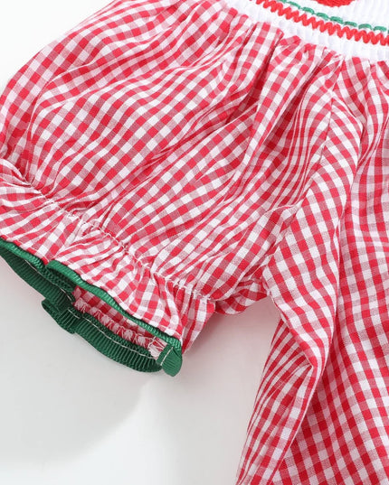 Red Gingham Apple Smocked Dress
