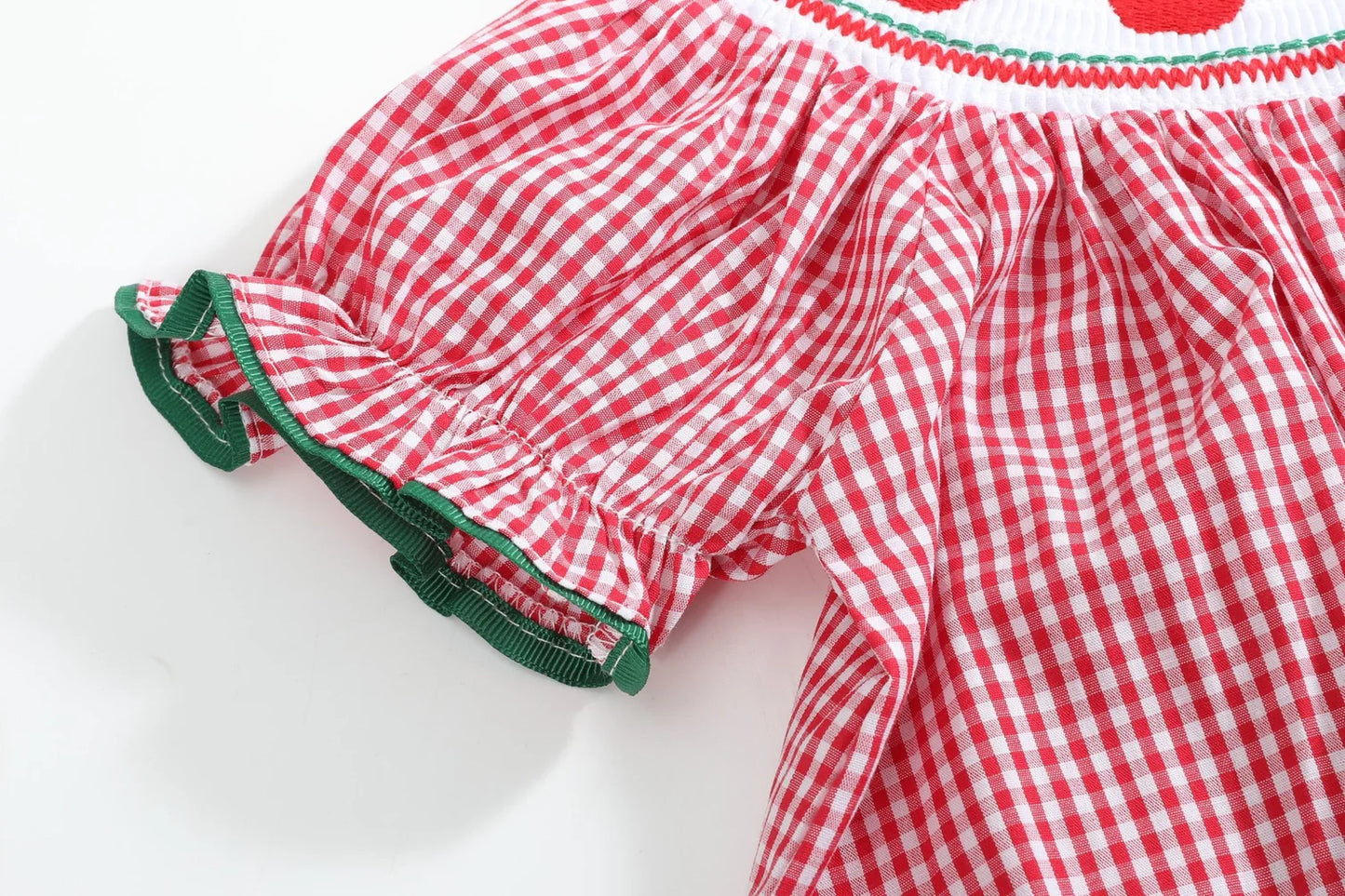 Red Gingham Apple Smocked Dress