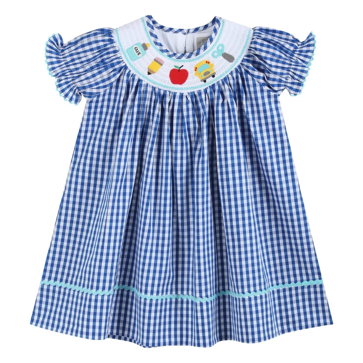 Blue Gingham School Days Smocked Dress