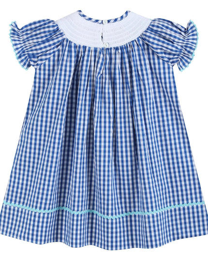 Blue Gingham School Days Smocked Dress