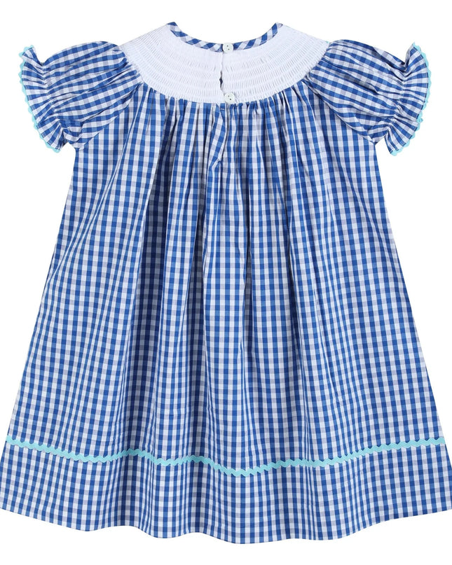 Blue Gingham School Days Smocked Dress
