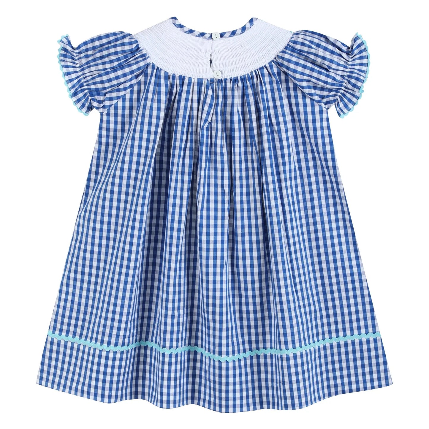 Blue Gingham School Days Smocked Dress