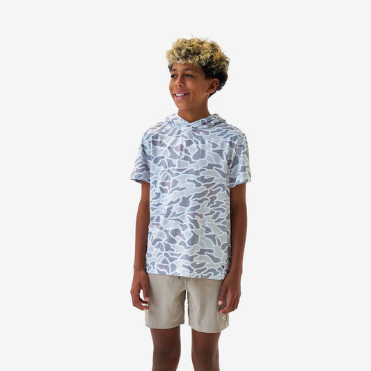 Youth Short Sleeve Performance Hoodie | White Camo