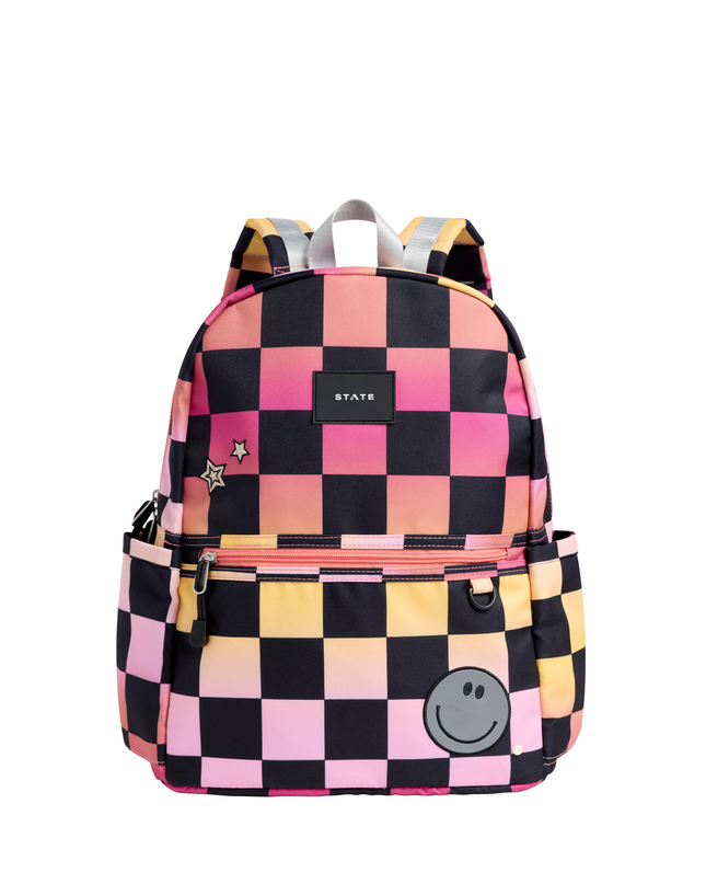 STATE Kane Double Pocket Backpack | Pink Checkerboard