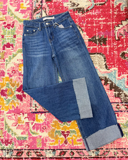 High Rise Wide Leg Cuffed Jeans