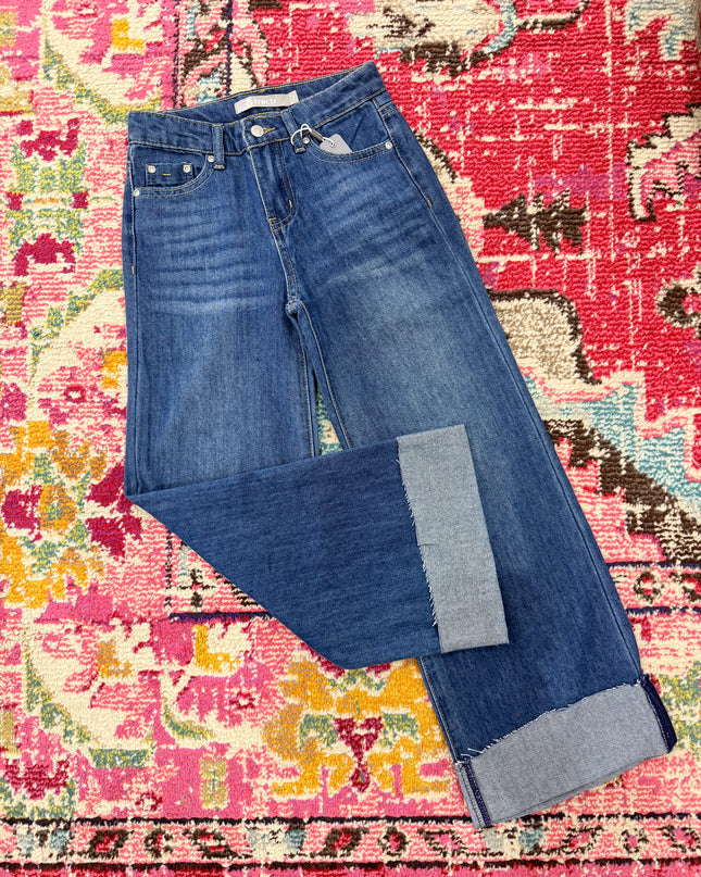 High Rise Wide Leg Cuffed Jeans
