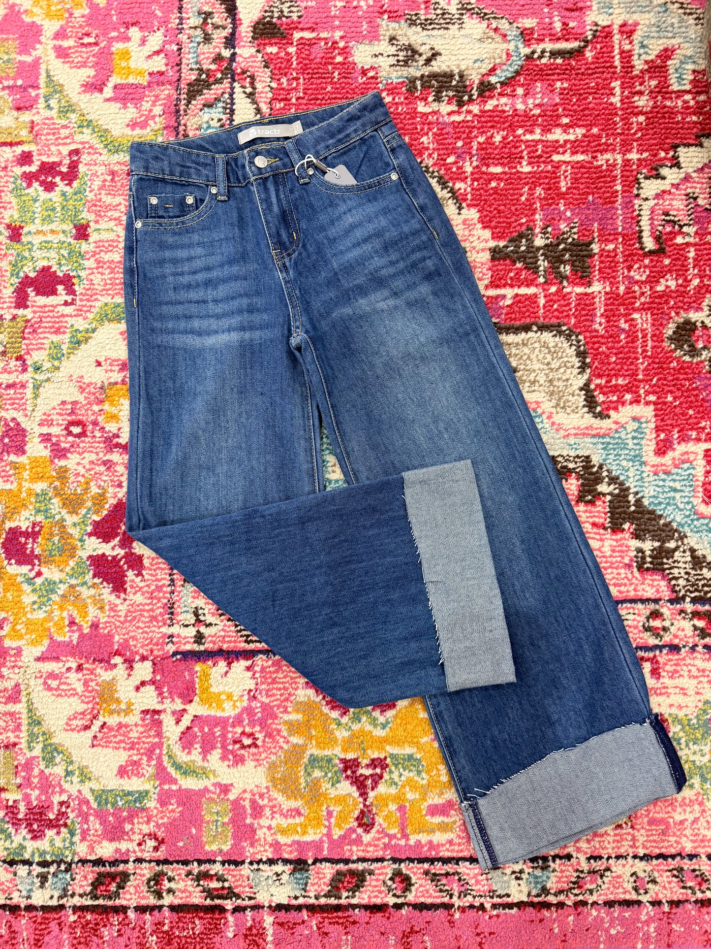 High Rise Wide Leg Cuffed Jeans