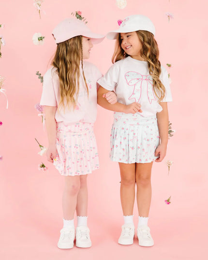 Sky Blue Floral Bow Patch Short Sleeve Tee