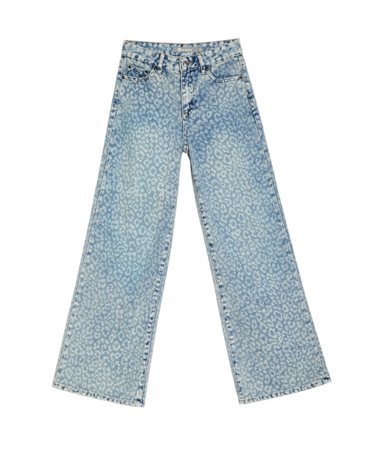 Wide Leg Jeans | Blue Leopard