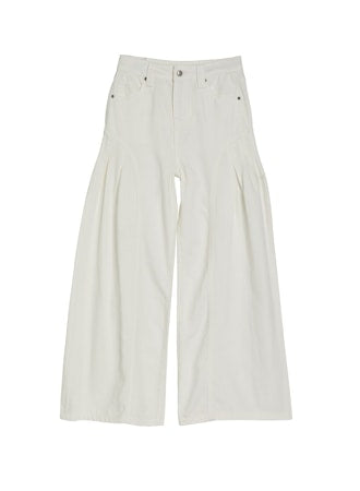 Pleated Side Wide Leg Jeans | White