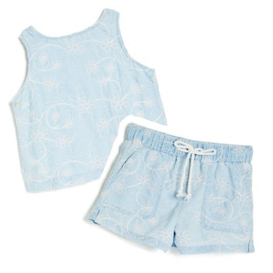 Embossed Denim Floral Set | Light Indigo
