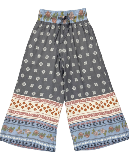 Boho Wide Leg Pants | Border Print