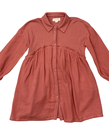 Button Front Gauze | Brick Red