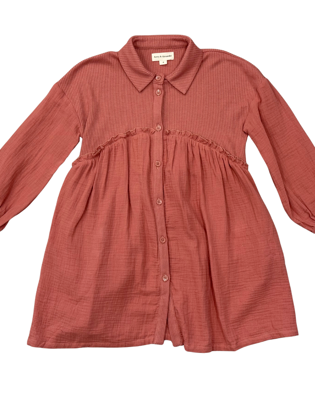 Button Front Gauze | Brick Red