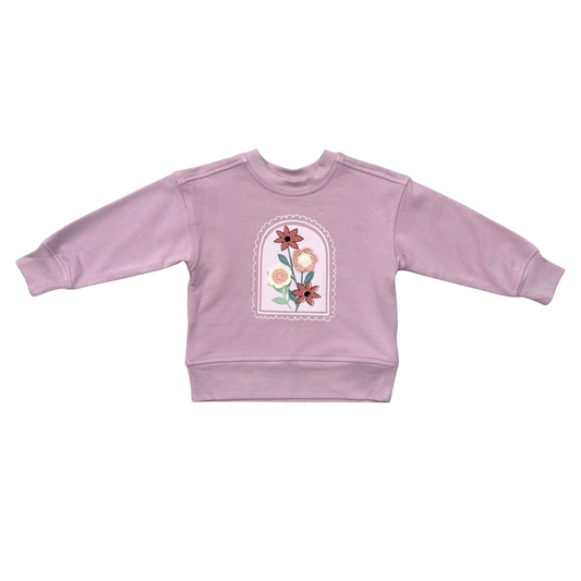 Crochet Flower Boxy Sweatshirt | Purple